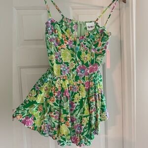 Miss Lola, Ava green print mini dress size small.
